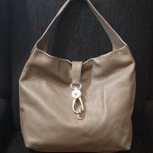 Dooney & Bourke Belvedere Logo Lock Taupe Gray Leather Shoulder Bag